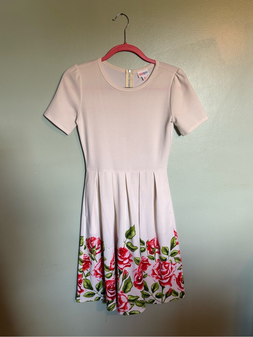 LuLaRoe Cream Round-Neck Dress with Back Zip